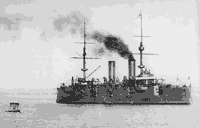 Учебный артиллерийский корабль "Петр Великий" во время учебных стрельб