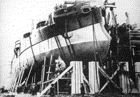 Броненосный корабль "Чесма" на стапеле перед спуском на воду, 6 мая 1886 года