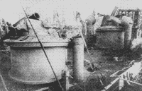 Учебное судно "Заря Свободы". Повреждение труб и надстроек после обстрела с Красной Горки, 1921 год