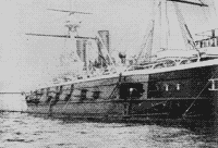 "Император Александр II" во время испытаний противоторпедных сетей системы Буливанта. Кронштадский рейд, 1891 год