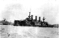 Эскадренный броненосец "Пересвет" в Порт-Артуре после боя 28 июля 1904 года.