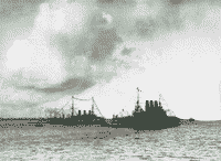 Эскадренные броненосцы "Победа" и "Ретвизан" на ревельском рейде, 24 июня 1902 года