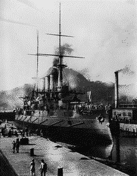 Эскадренный броненосец "Хизен" в Сасебо, 9 октября 1908 года
