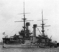 Эскадренный броненосец "Бородино" в Средней гавани Кронштадта, август 1904 года