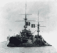 Эскадренный броненосец "Император Александр III" на Малом Кронштадтском рейде, август 1904 года