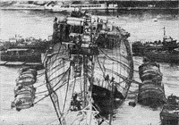 Линкор "Новороссийск" после всплытия, май 1957 года