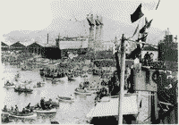 Линейный корабль "Джулио Чезаре" во время спуска на воду на верфи Ансальдо в Генуе, 15 октября 1915 года