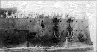 Повреждения носовой части крейсера "Аврора" в Цусимском бою, июнь 1905 года