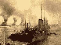Броненосный крейсер "Адмирал Макаров" в составе отряда кораблей Балтийского флота в Гибралтаре, начало февраля 1909 года