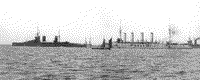 Британский линейный крейсер "Принсес Ройал", линейный корабль "Андрей Первозванный", броненосный крейсер "Адмирал Макаров" и британский линейный крейсер "Куин Мери" на Кронштадтском рейде, июнь 1914 года