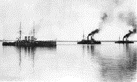 Броненосный крейсер "Рюрик", линкоры "Слава" и "Цесаревич" на Большом Кронштадтском рейде