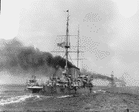 Броненосный крейсер "Рюрик" в кильватер линейным кораблям "Андрей Первозванный" и "Император Павел I", 4 июля 1913 года