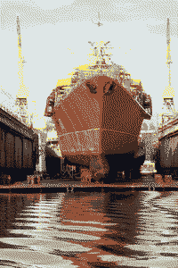 Большой противолодочный корабль "Очаков" в плавучем доке "ПД-30" в Северной бухте Севастополя, 21 сентября 2008 года 06:27