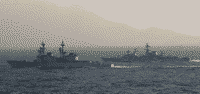 Американский эсминец "Джон Янг" и БПК "Ташкент", 6 декабря 1984 года