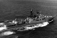 Большой противолодочный корабль "Адмирал Трибуц" в Индиском океане на БС в составе 8-й ОПЭСК, 1988 год