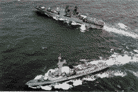 БПК "Адмирал Чабаненко" и французский фрегат "Латуш-Тревилль" на совеместных учениях у берегов Норвегии, 2003 год