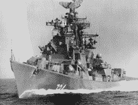 Большой противолодочный корабль "Твердый" на испытаниях, 1985 год