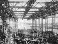 Начало строительства эсминца "Опасный" (позже "Огневой") на стапеле верфи в Николаеве, 1939 год