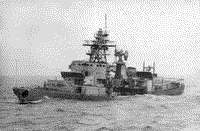 Большой противолодочный корабль пр. 57-А "Гордый" после попадания ПКР, 1987 год