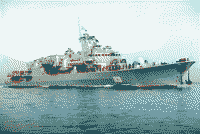 Украинский фрегат "Гетман Сагайдачный" возвращается после похода в Норфолк, октябрь 1996 года