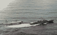 Сторожевой корабль "Задорный" и американский патрульный самолет P-3 "Орион" в Атлантическом океане, 22 октября 1988 года
