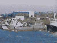 Корвет "Приднепровье", средний десантный корабль "Кировоград" и спасательный буксир "Кременец" в Стрелецкой бухте Севастополя, 6 января 2009 года 12:37