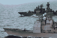 Американский ракетный крейсер "Сан Хасинто" и большой противолодочный корабль "Адмирал Чабаненко" в Средиземном море, 18 января 2008 года 17:28